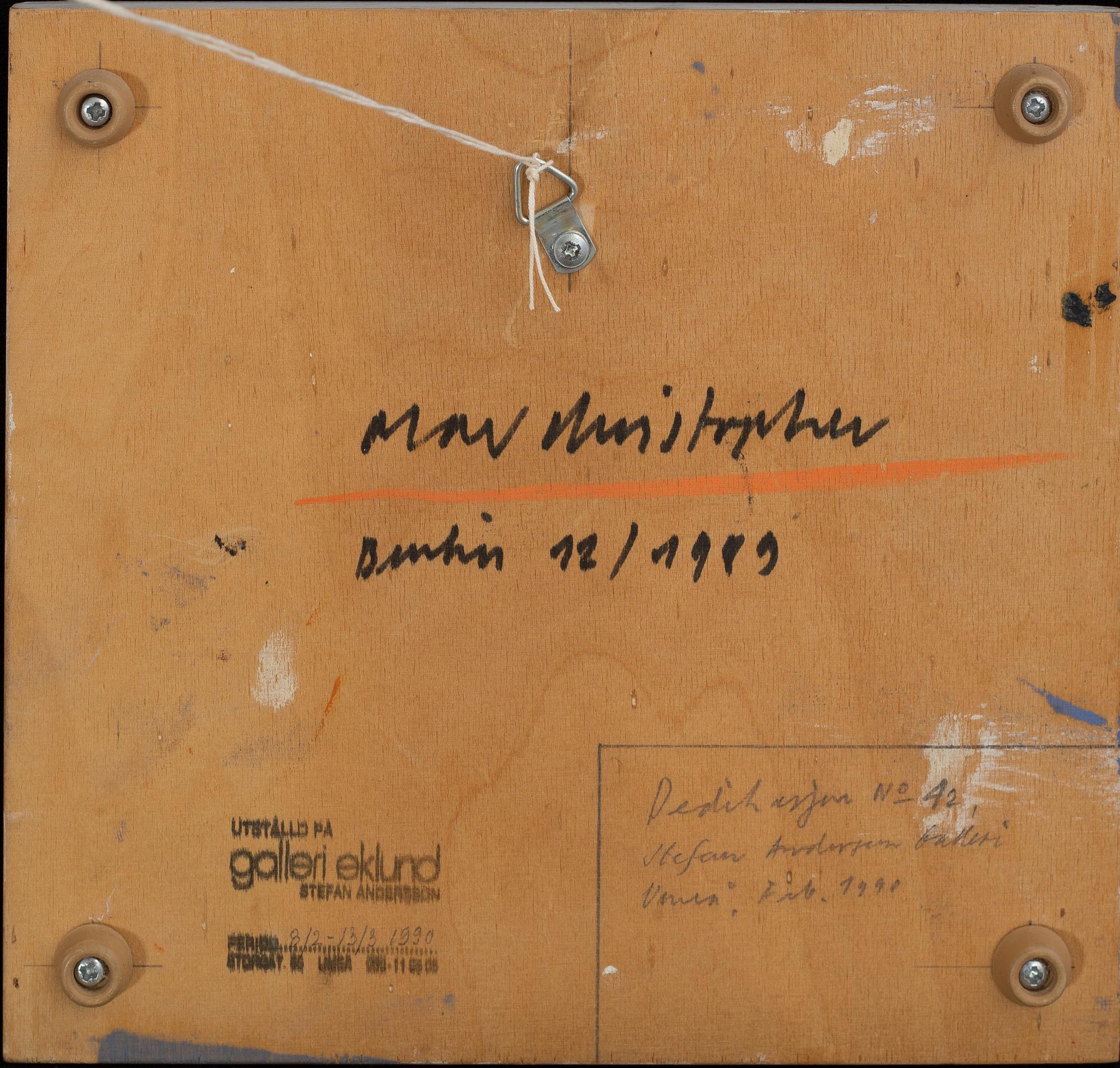 OLAV CHRISTOPHER JENSSEN, oil on canvas, a tergo signerad olav christopher Berlin 12/1989.