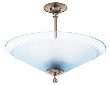 557. An Edward Hald glass and white metal hanging lamp, Orrefors 1920's-30's.