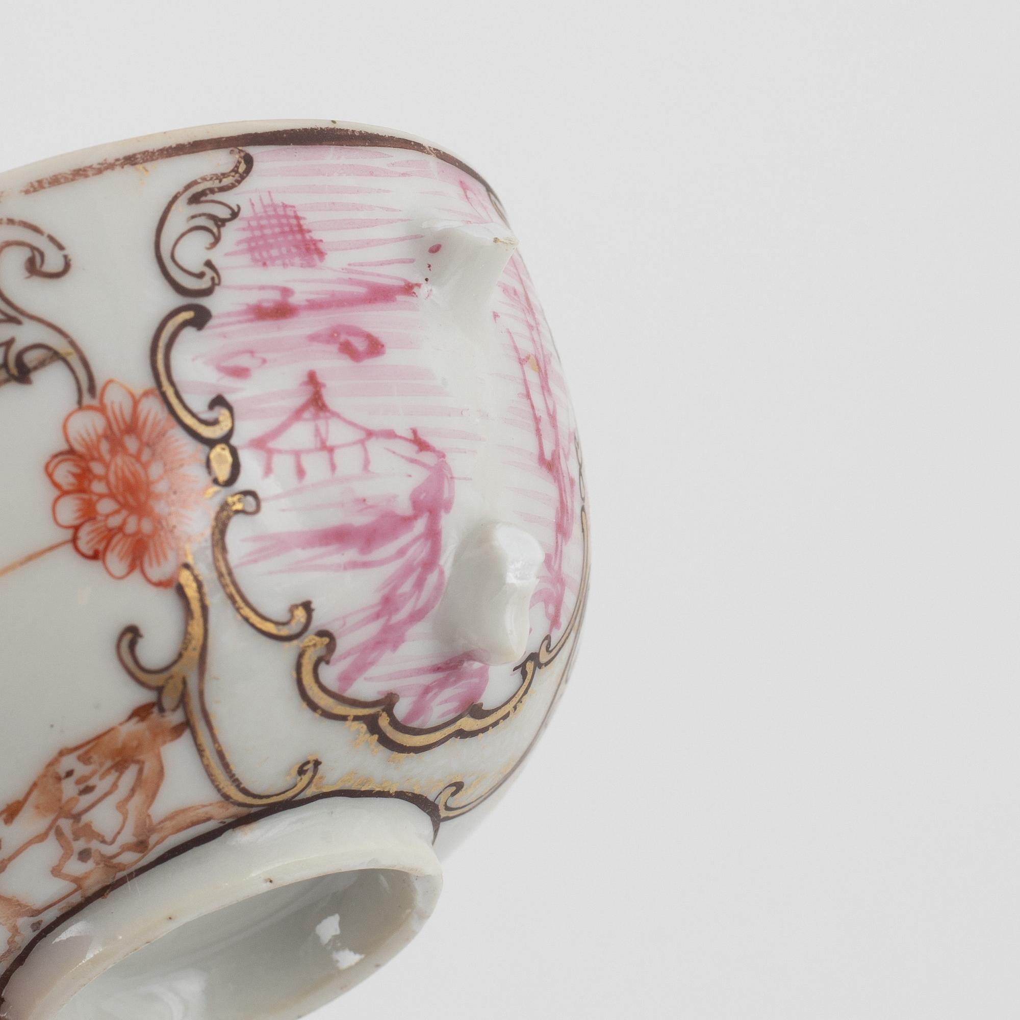 A set of five famille rose cups and four dishes, Qing dynasty, 18th Century.