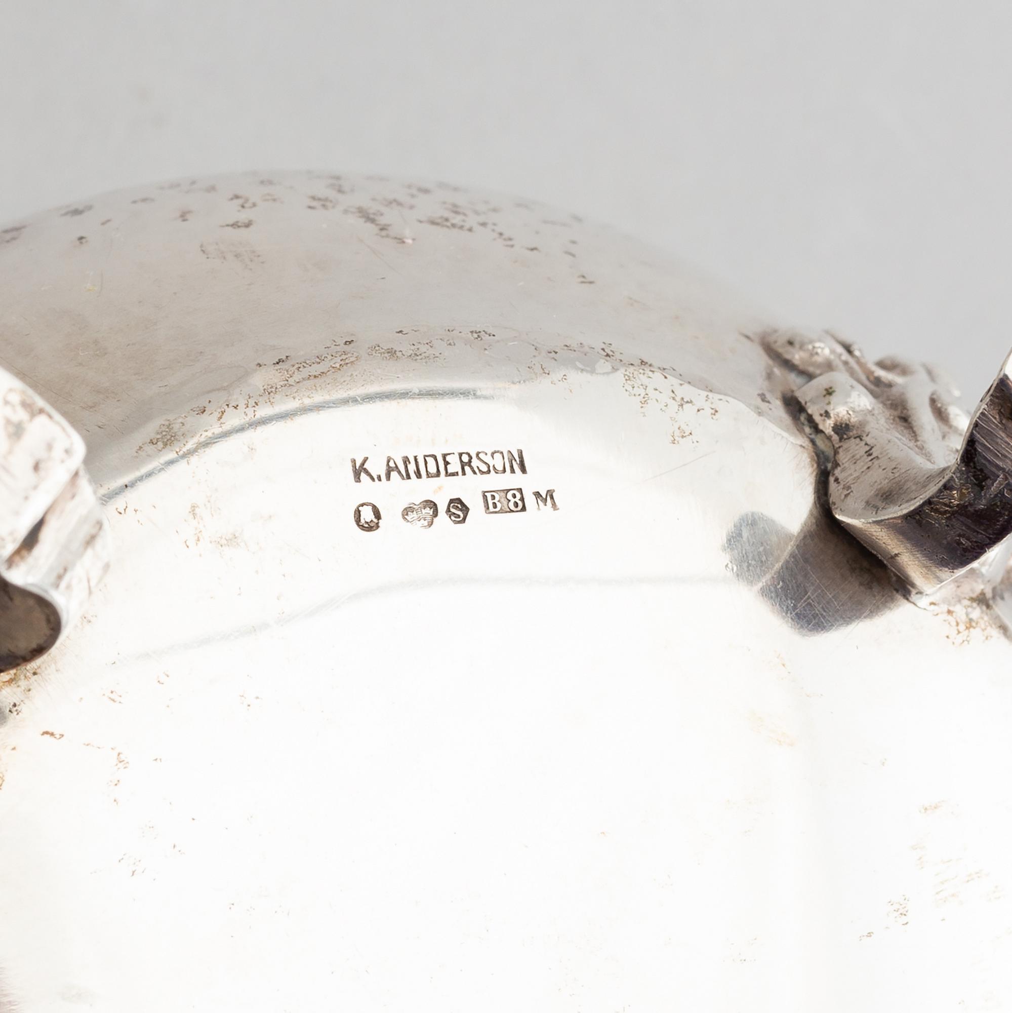 A Swedish rococo-style silver three piece coffee-set, mark of K. Andersson, Stockholm 1928.