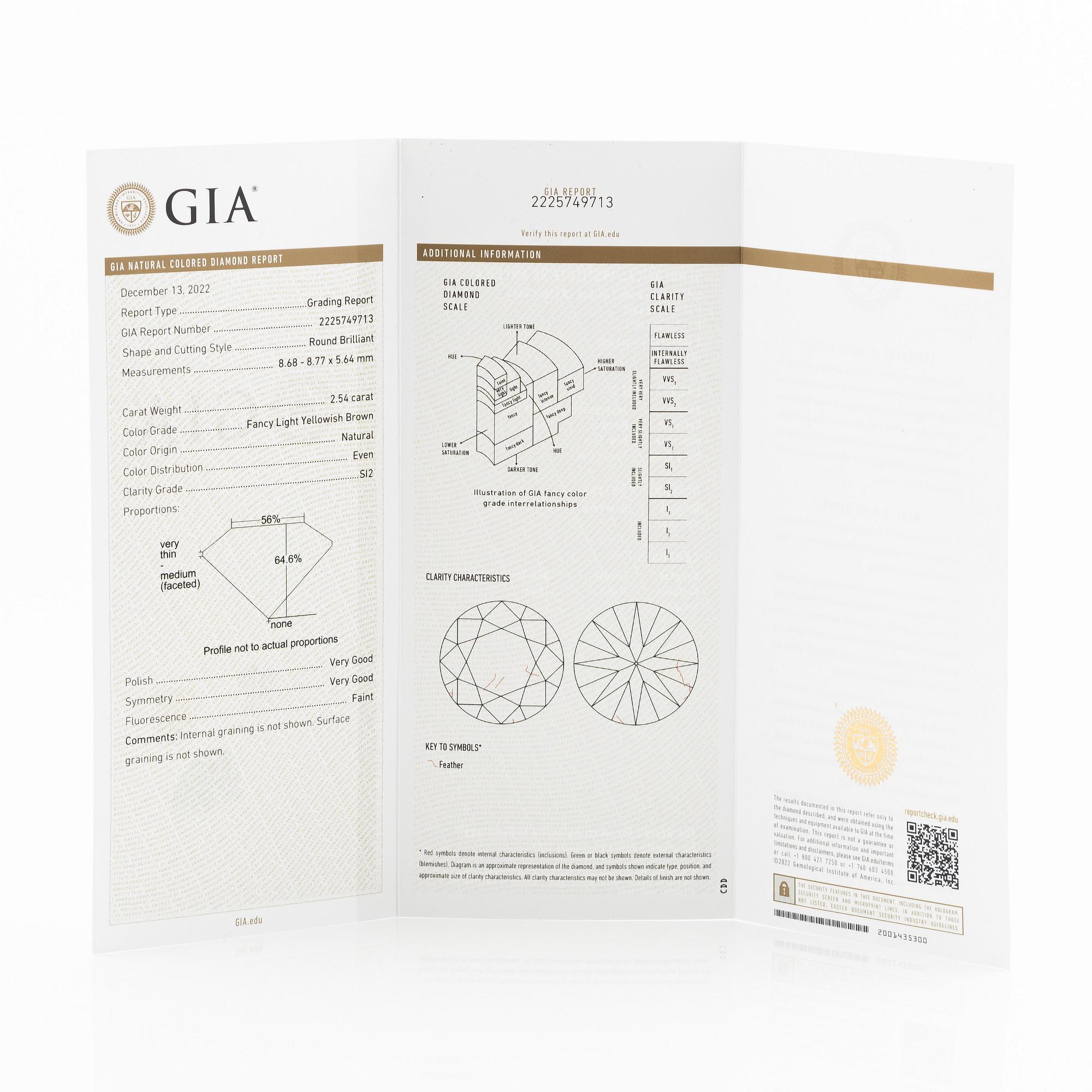 Ring in 18K white gold set with a round brilliant-cut diamond weighing 2.54 ct, accompanied by a GIA report.