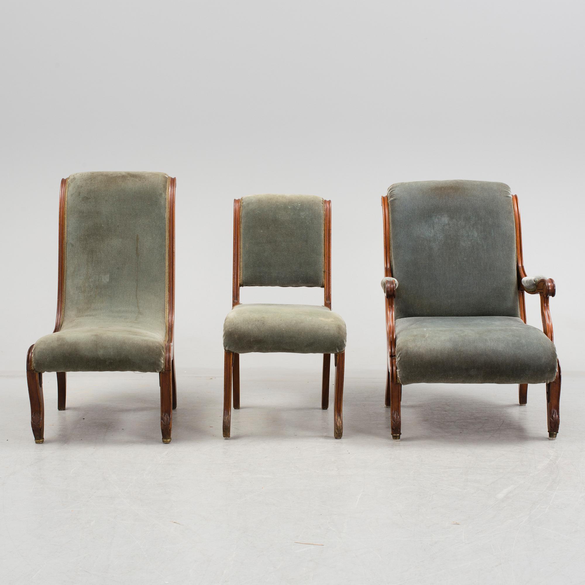 A set of 9 pieces of furniture, probably France and mid 19th century.