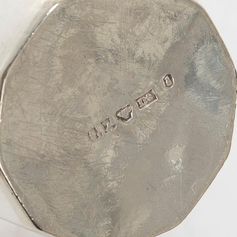 Three silver beakers, a vase and a cup, Sweden and Denmark, 19th-20th century.