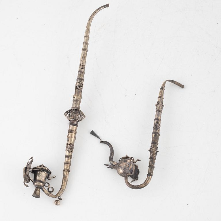 Belt and pipes 2 pcs, silver, unstamped, Southeast Asia.