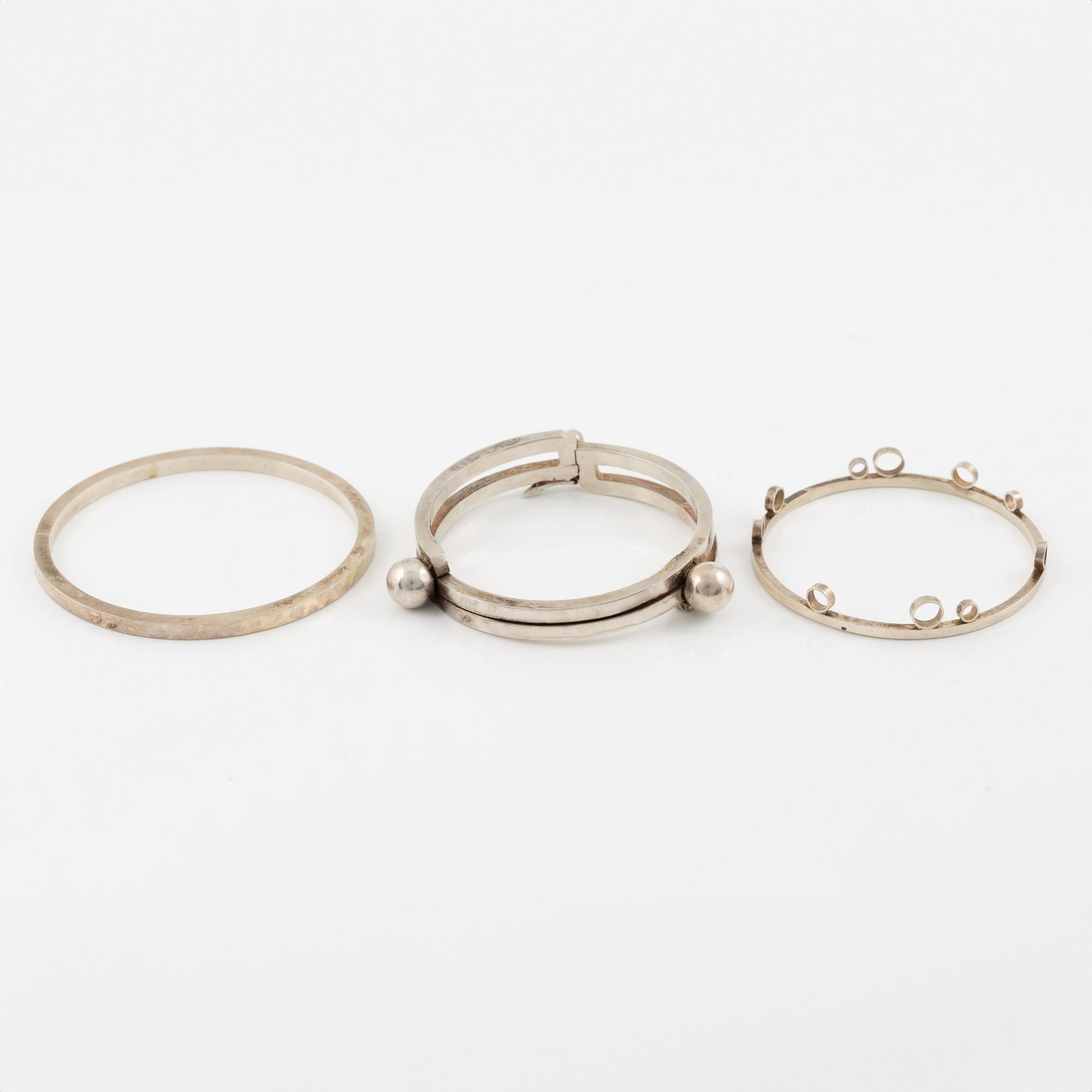 Lars Arby, three arm rings, sterling silver, Gothenburg 1967.