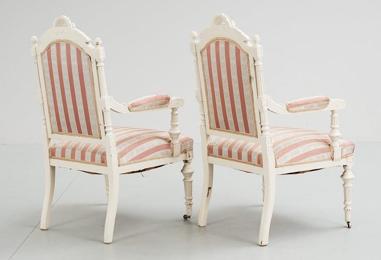 KARMSTOLAR, ett par, Louis XVI-stil, 1900-talets början.