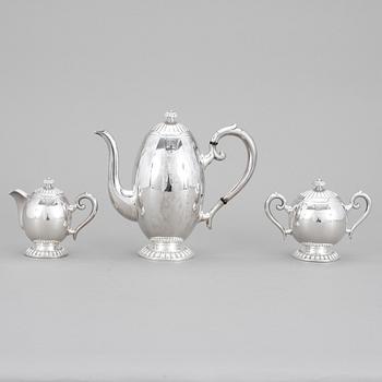 KAFFESERVIS, 3 delar, silver, Norge, 1900-talets andra hälft. Total vikt ca 740 gram.