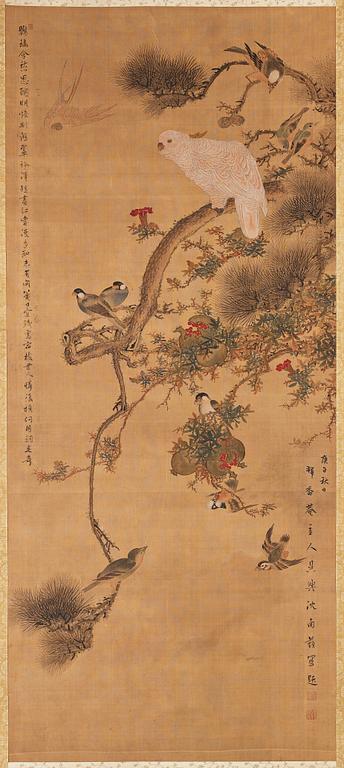 A chinese hanging scroll, ink and water colour, Qing dynasty (1664-1912).