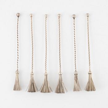 Six Champagne whiskers, silver, 20th Century.