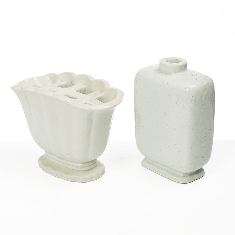 Gunnar Nylund, vaser, 4 st, chamotterat stengods, Rörstrand 1930-40-tal.