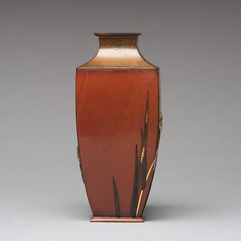 A Japanese Inlaid Bronze Vase, Meiji (1868-1912), signed.