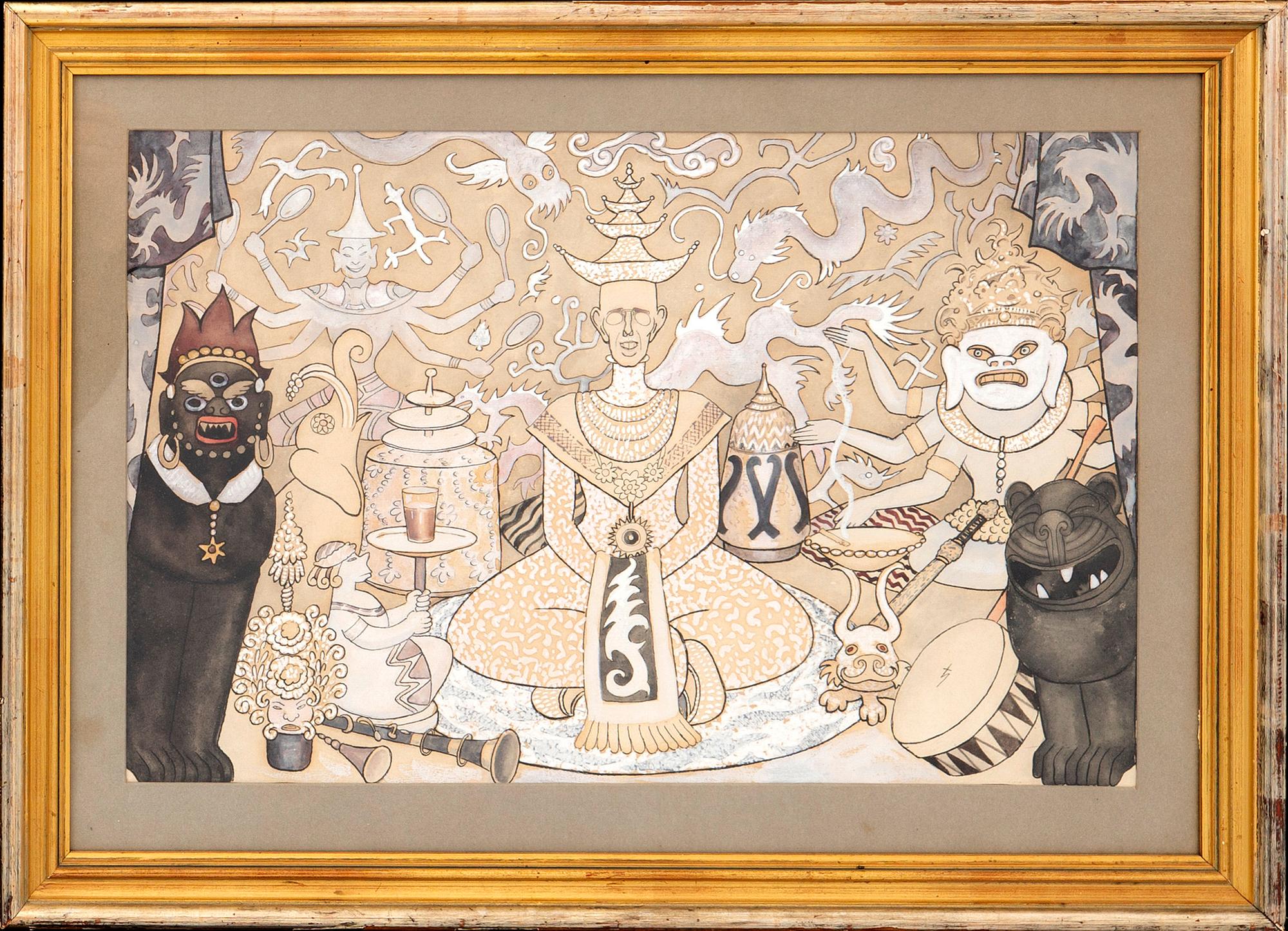 Oscar jacobsson, mixed media signed.