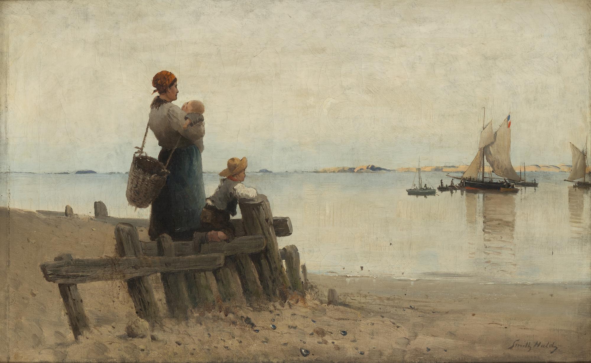 Frithjof Smith-Hald. Mother and childern by the sea.