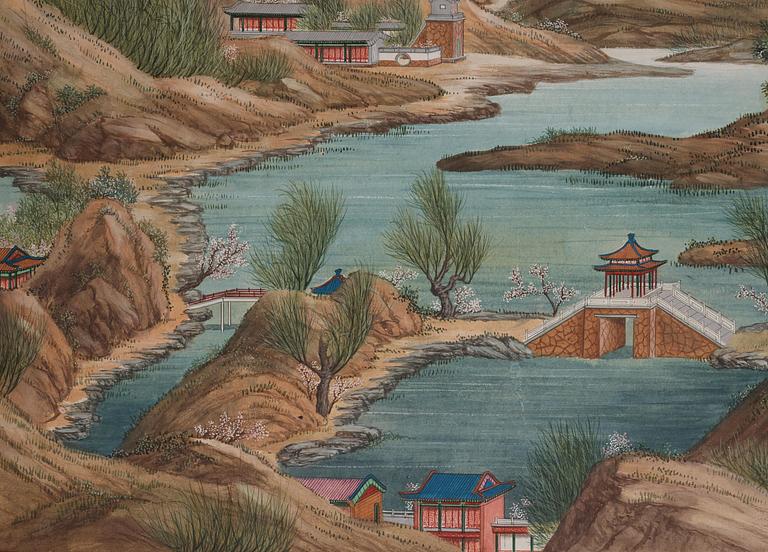 A group of five Chinese gouache paintings, Qing dynasty, late 18th century, by anonymous artist.