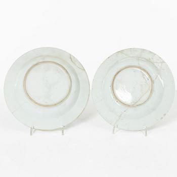 A group of three Chinese blue and white porcelain serving dishes and five dessert plates, Qing dynasty, Qianlong(1736-95.