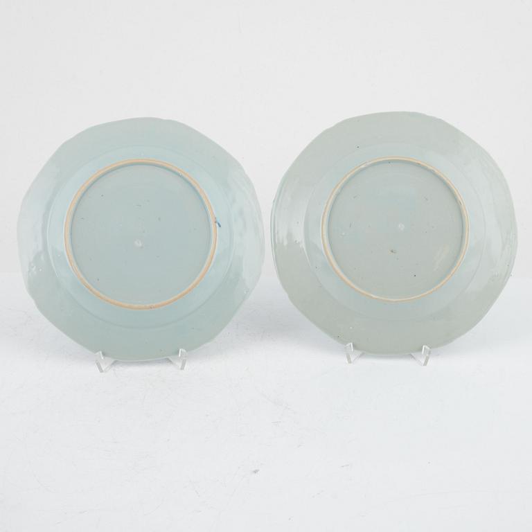 Tallrikar, sex stycken, kompaniporslin. Qingdynastin, Qianlong (1736-95).