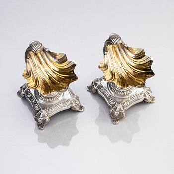 A Swedish pair of salt cellars, parcel-gilt silver, marks of Gustaf Theodor Folcker, Stockholm 1842.