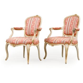 525. A pair of Swedish Rococo 18th century armchairs.