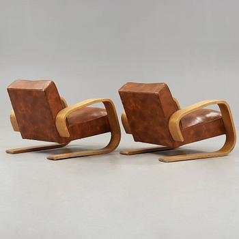 Alvar Aalto, fåtöljer ett par, modell 400, Huonekalu-ja Rakennustyötehdas Oy för Artek, Finland 1940-50-tal.