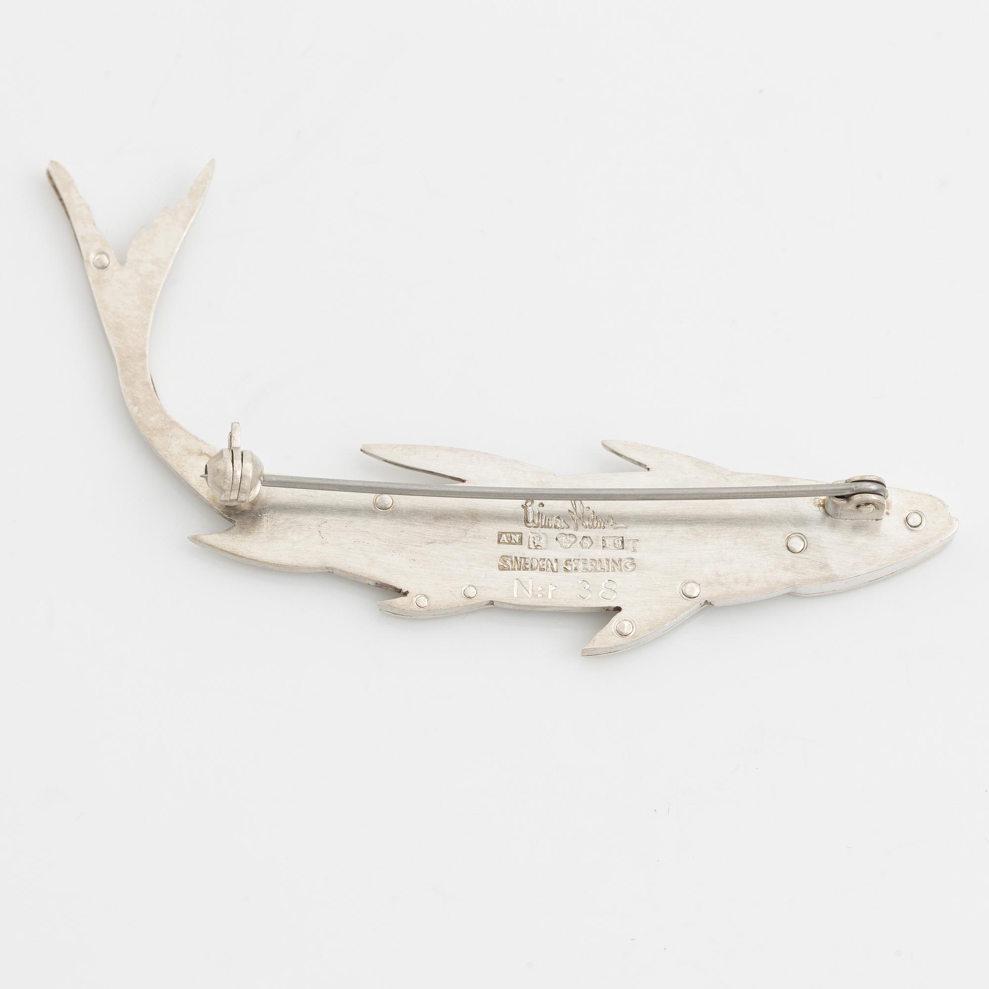 Wiwen Nilsson, a sterling silver fish brooch, Lund 1956.