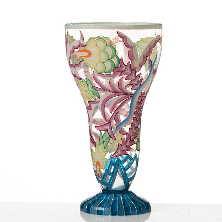 A glass goblet attributed to Vally Wieselthier, enamel painted by Johann Oertel & Co /Haida for Wiener Werkstätte, .