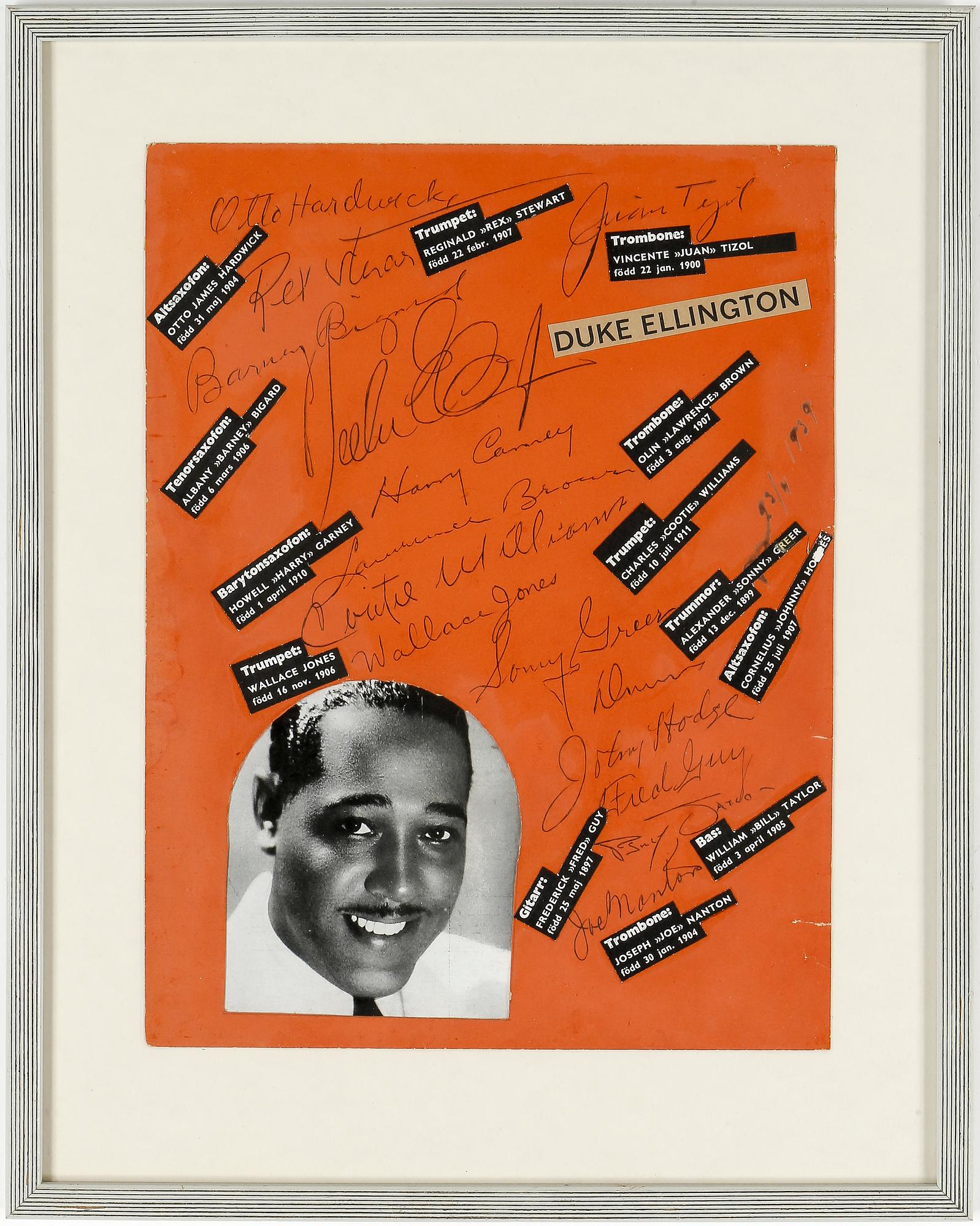 JAZZAUTOGRAFER, främst Duke Ellington, daterade 23/4 1939.