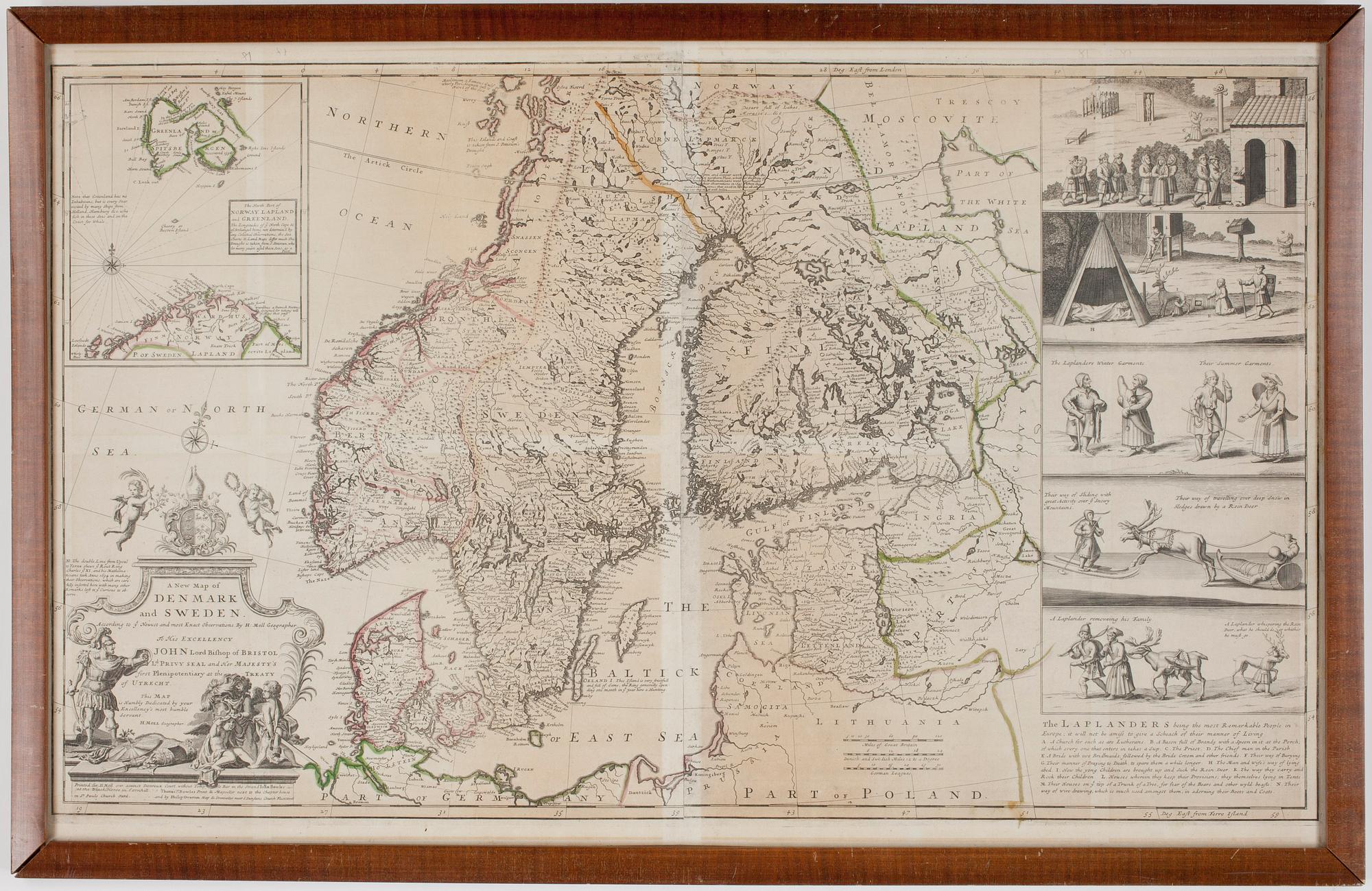 HERMAN MOLL, efter, karta, etsning, delvis handkolorerad.