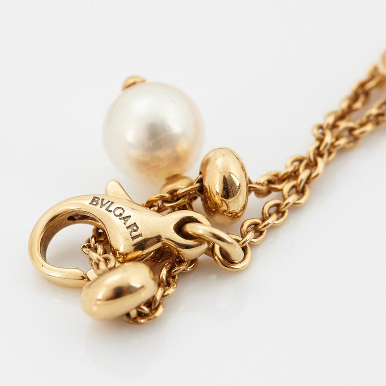 A Bulgari necklace "Allegra" in 18K gold set with coloured stones, cultured pearls and diamonds.
