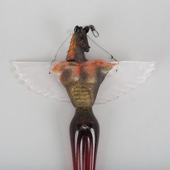 Kjell Engman, glass sculpture, "Watching angels", Kosta Boda, signed.