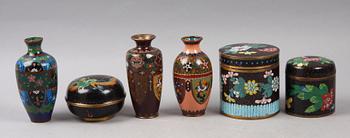 PARTI CLOISONNÉ, 6 delar, Kina resp Japan, 1900-tal.