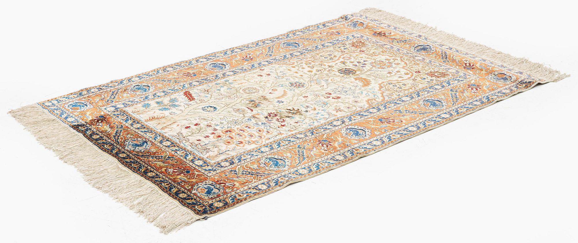 A semi-antique silk and metall Kayseri rug, c. 147 x 96 cm.