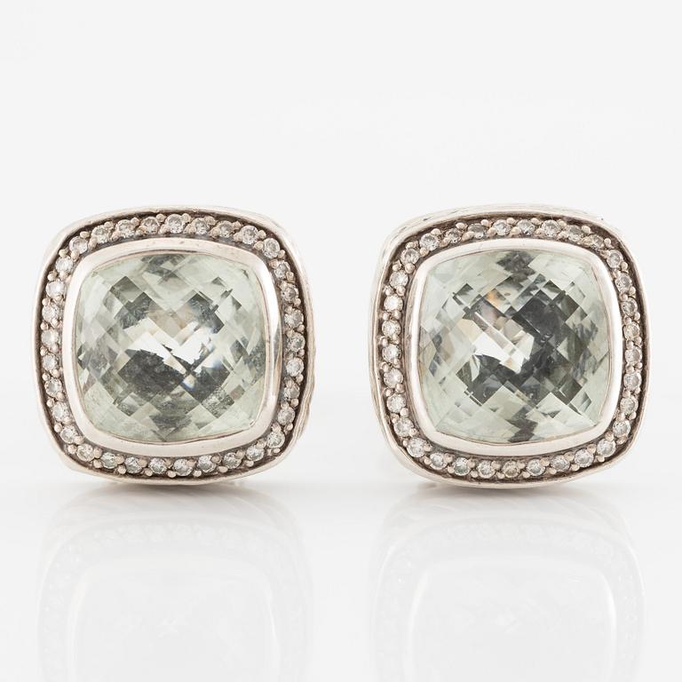 Earrings, silver with checkerboard-cut green quartz and brilliant-cut diamonds. David Yurman.