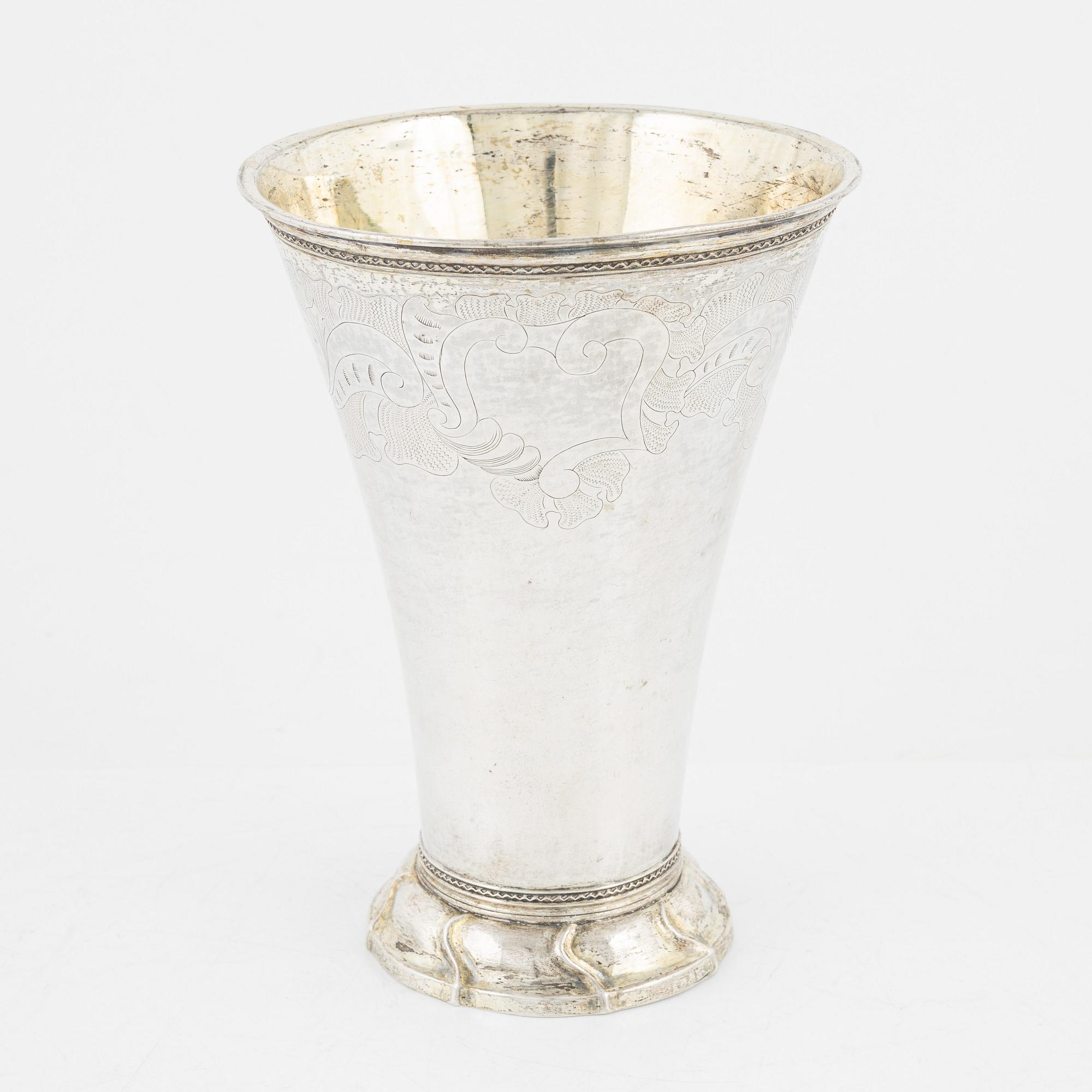 A silver beaker by Bernt Johan Eschenburg, Enköping, 1764.