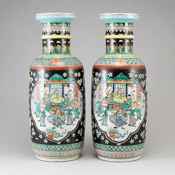 A pair of Chinese famille noire vases, 20th century.