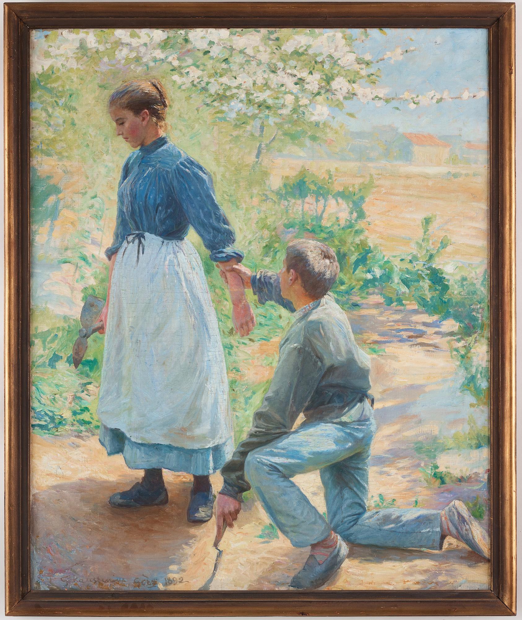 Gottfrid Kallstenius, Förälskat par, trädgårdsmotiv från Grez.