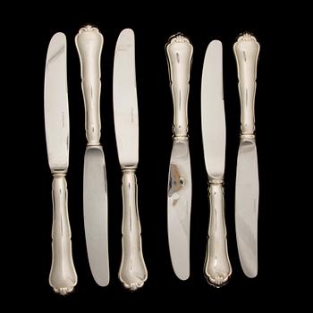 BESTICKUPPSÄTTNING, 18 delar, silver och nysilver, "Chippendale". 1900-talets senare hälft.