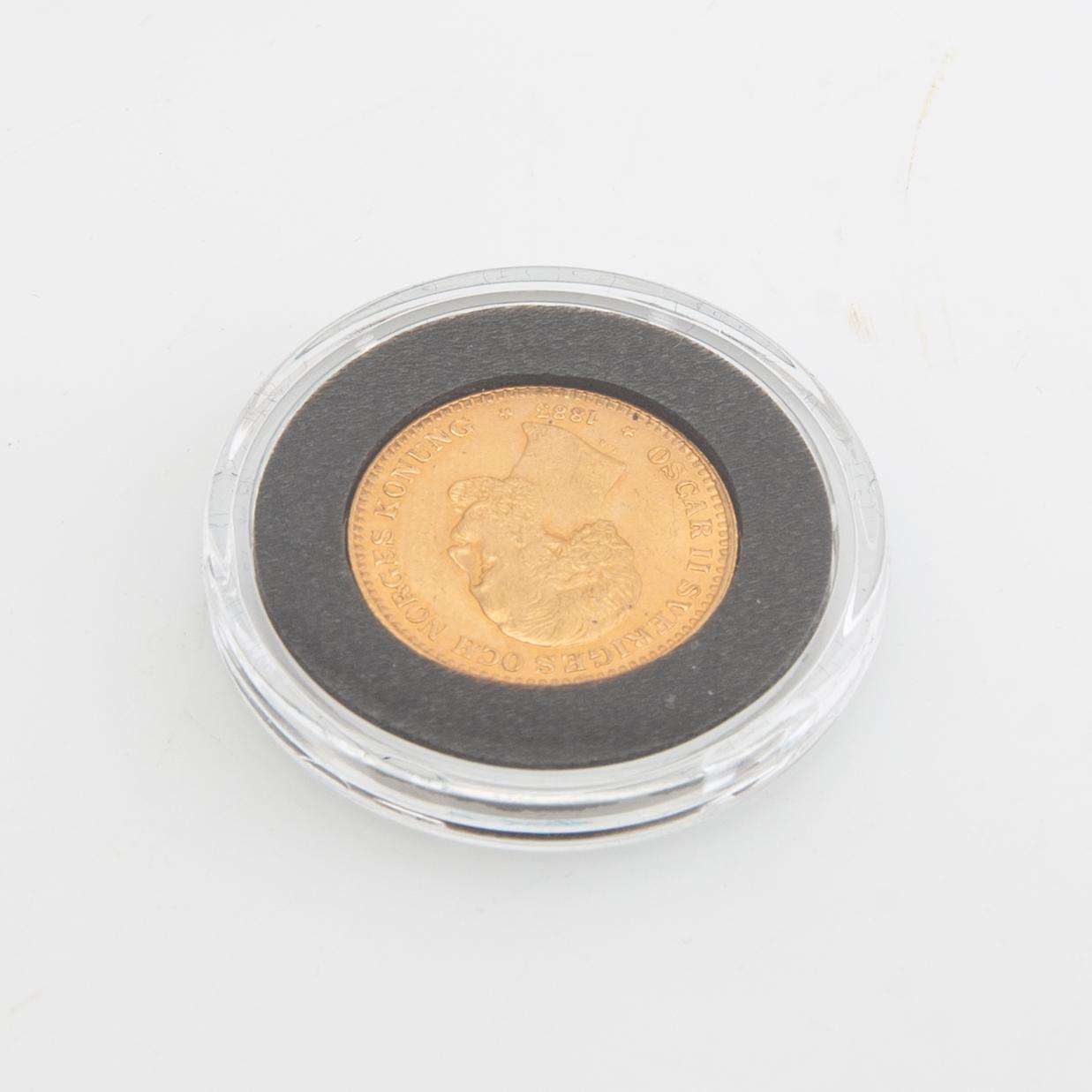 Guldmynt Sverige, Oscar II 10 kr, 1883, felpräglat.