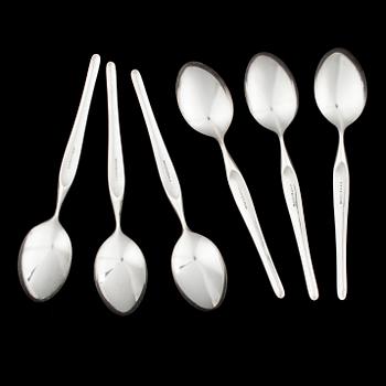 SKEDAR, 6st, silver, "Hopeasiipi", design Tapio Wirkkala, Kultakeskus Oy, Tavastehus 1957. Totalvikt 223 g.