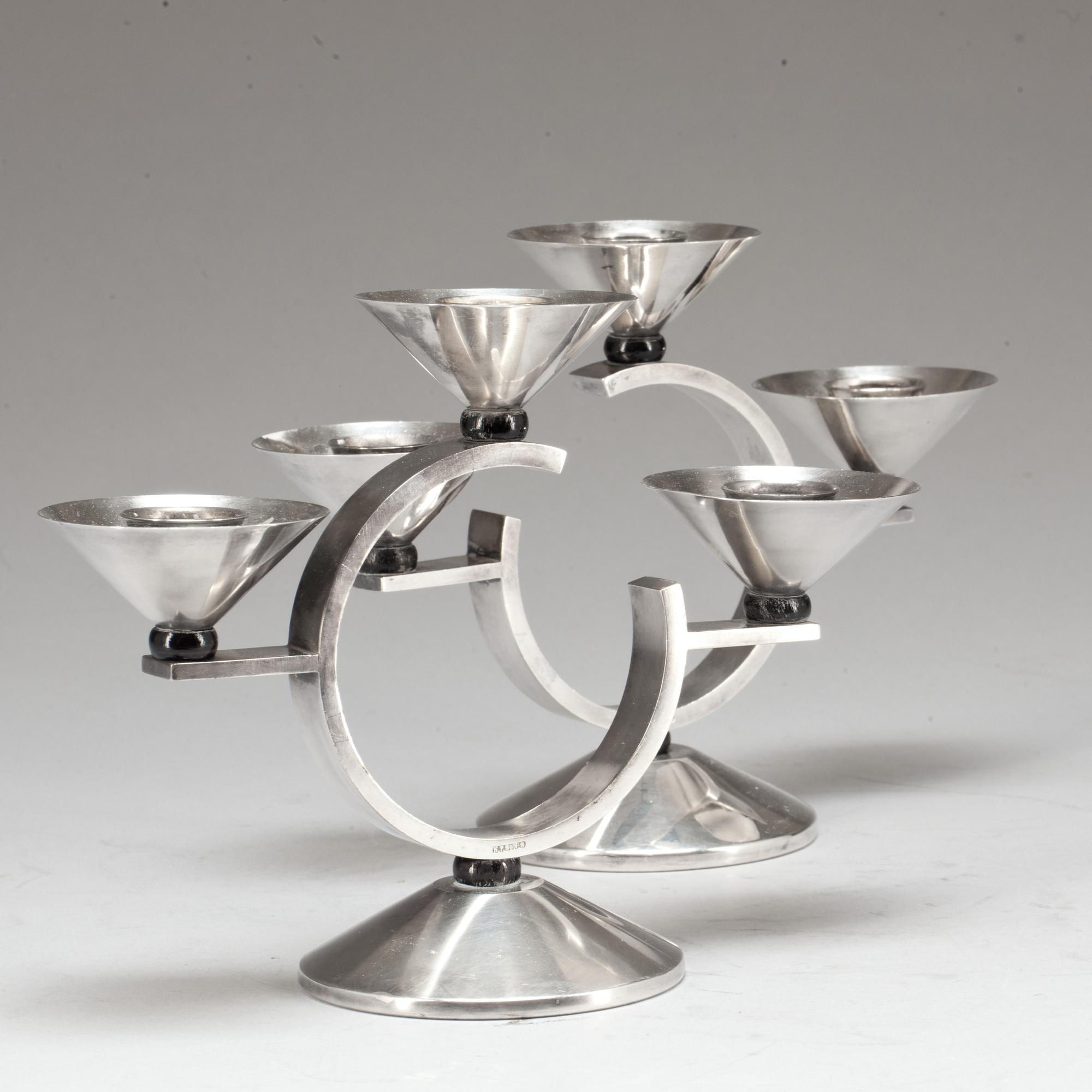 LJUSSTAKAR, ett par, nysilver, art decostil, märkt N.F.S.