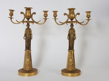 KANDELABER, ett par, mässing, empirestil.