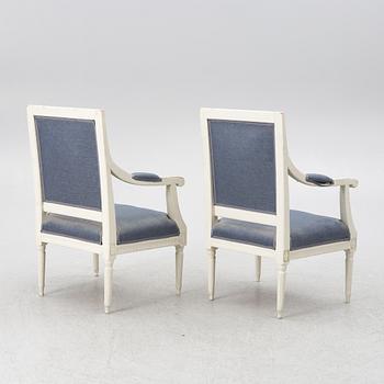 Armchairs, a pair, Gustavian style, circa 1900.