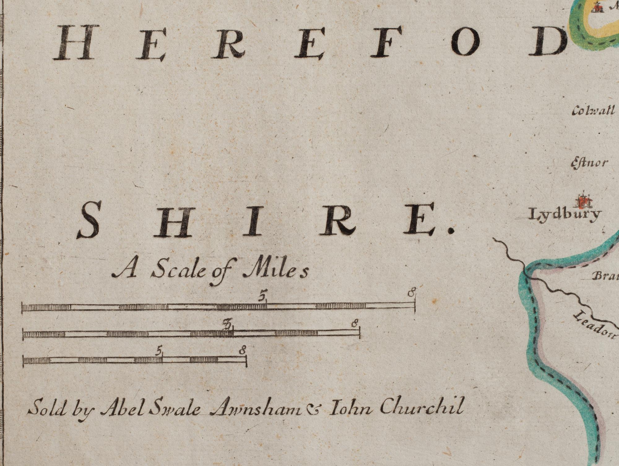 KARTA, "Worcester Shire By Rob.t Morden"Sold by Abel Swale Awnshan & Iohn Churchill. 16/1700-tal.