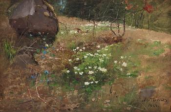 612. Alfred Thörne, Sommarlandskap med blommor.