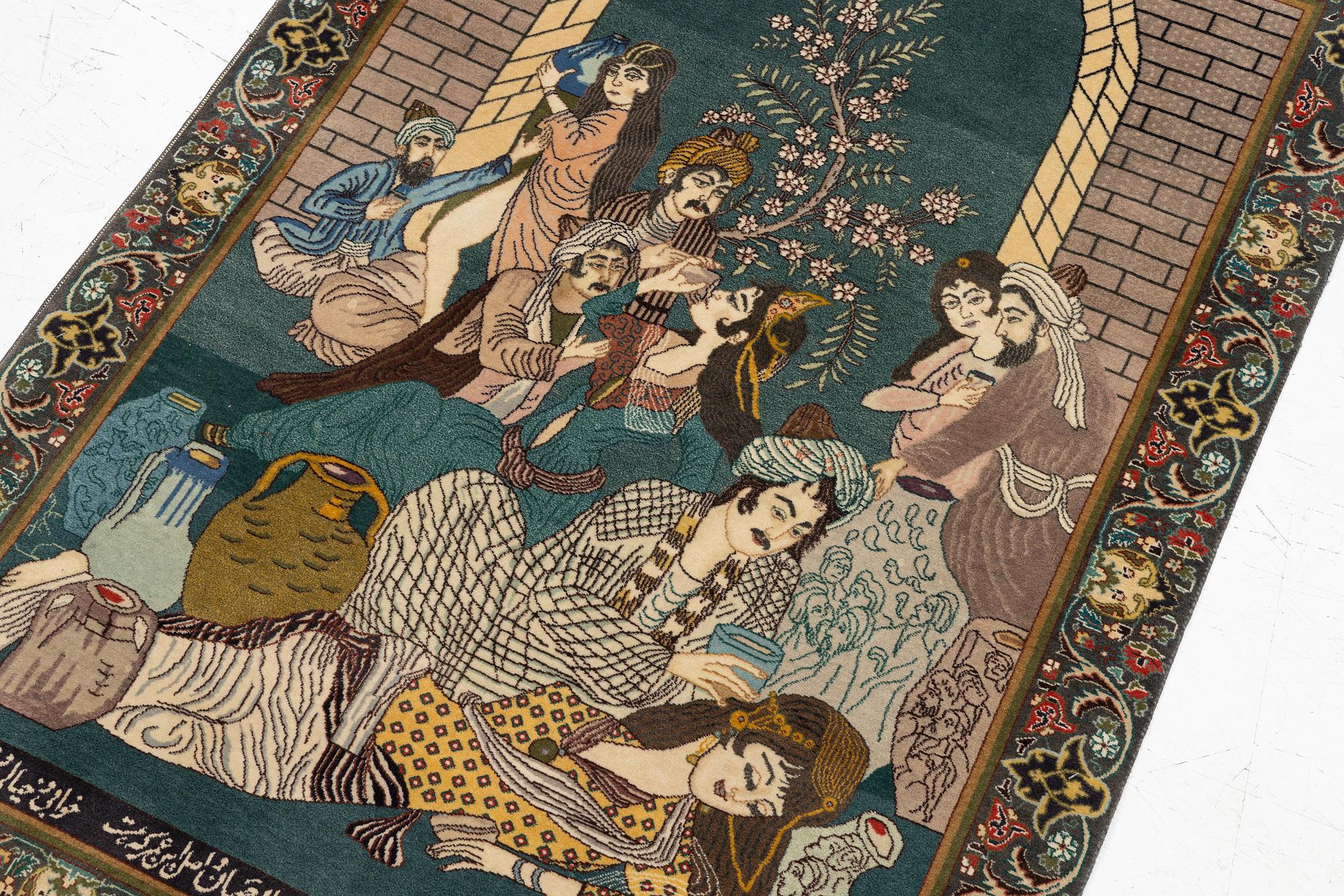 Carpet, Old figural, Tabriz, approx. 138 x 101 cm.