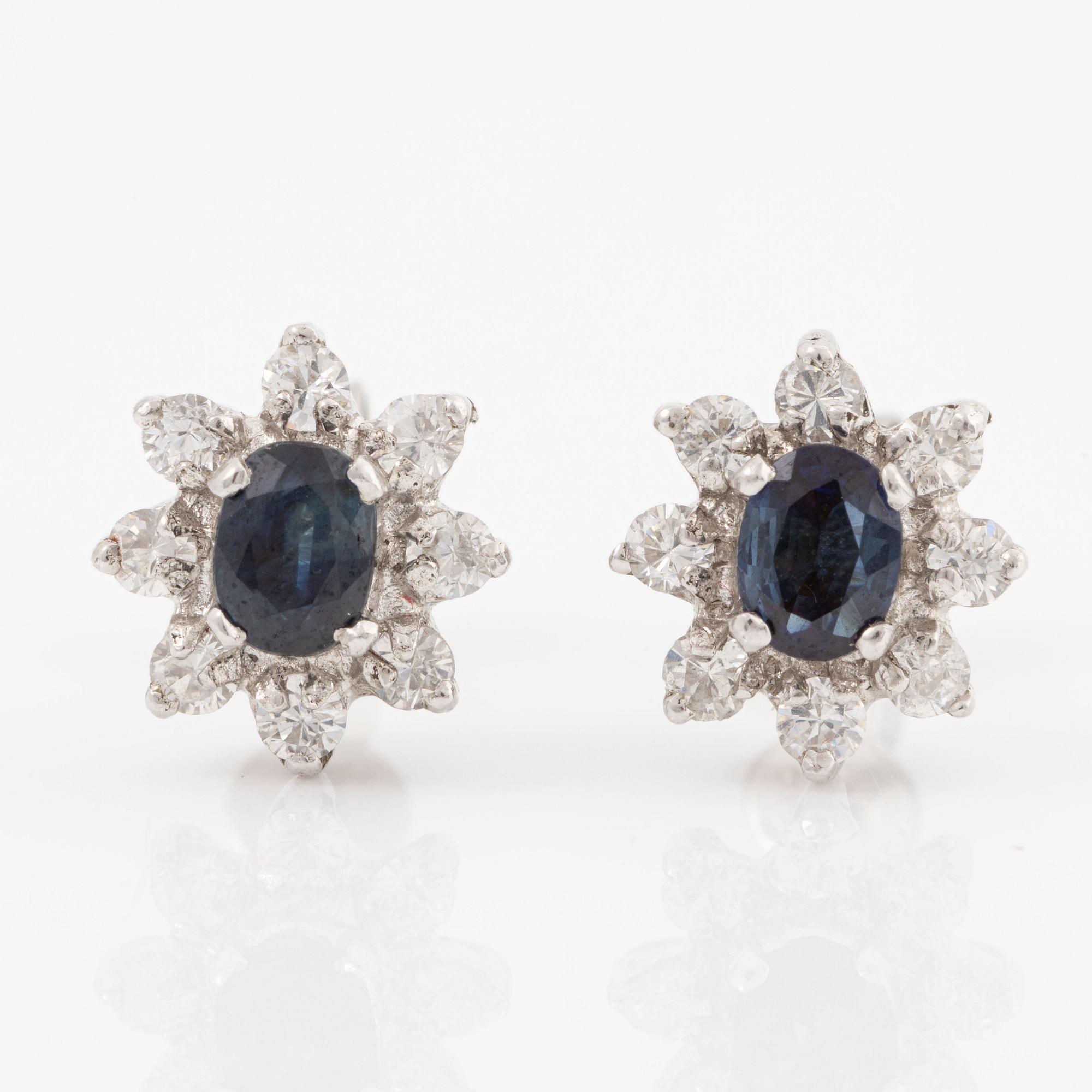 Earrings, a pair and a pendant with chain, silver.
