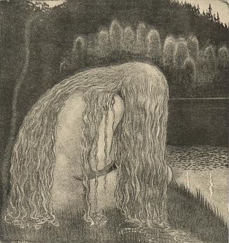 John Bauer, "Hon grät och snyftade, hon darrade av ångest och köld, men svanhamnen var och förblev borta".