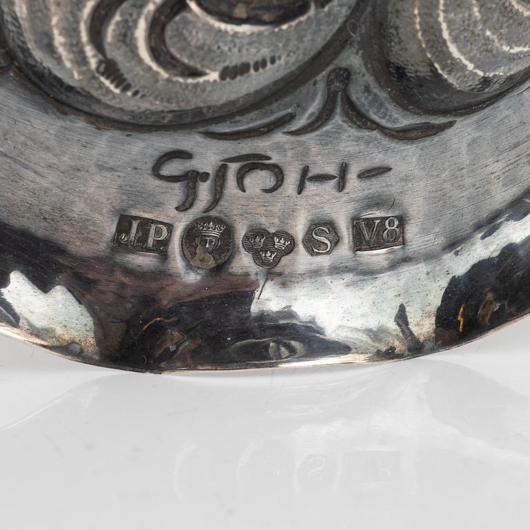 Four silver items, including pot from Gewe Silvervarufabriken Ab, Malmö, Sweden, 1967.