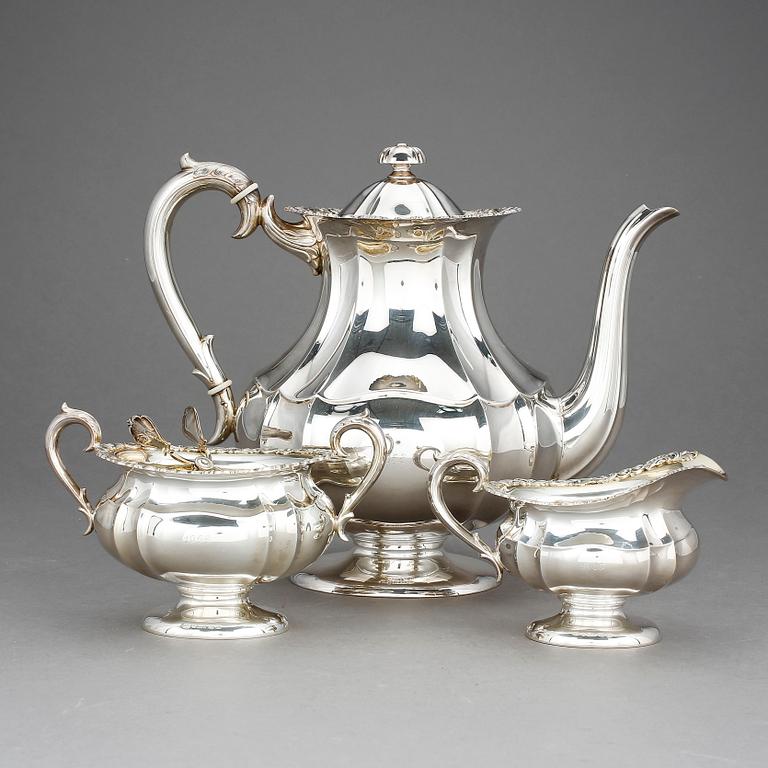 KAFFESERVIS, 3 delar, silver, Finland 1966. Total vikt ca 1000 gram.
