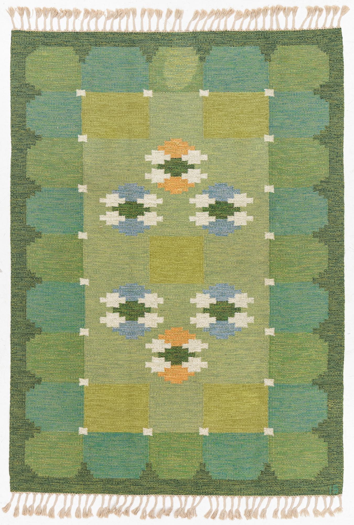 Ingegerd Silow, matta, "Siljan", rölakan, ca 230 x 170 cm, signerad IS.