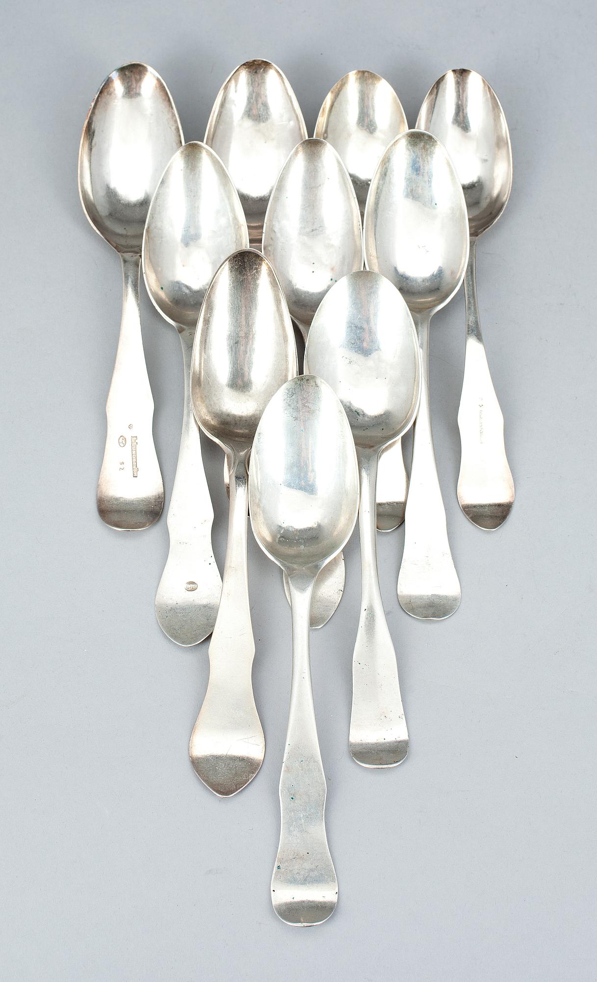 MATSKEDAR, 10 st, silver, bl a Jonas Elg, Västerås. 1700-1800-tal. Vikt ca 530 g.
